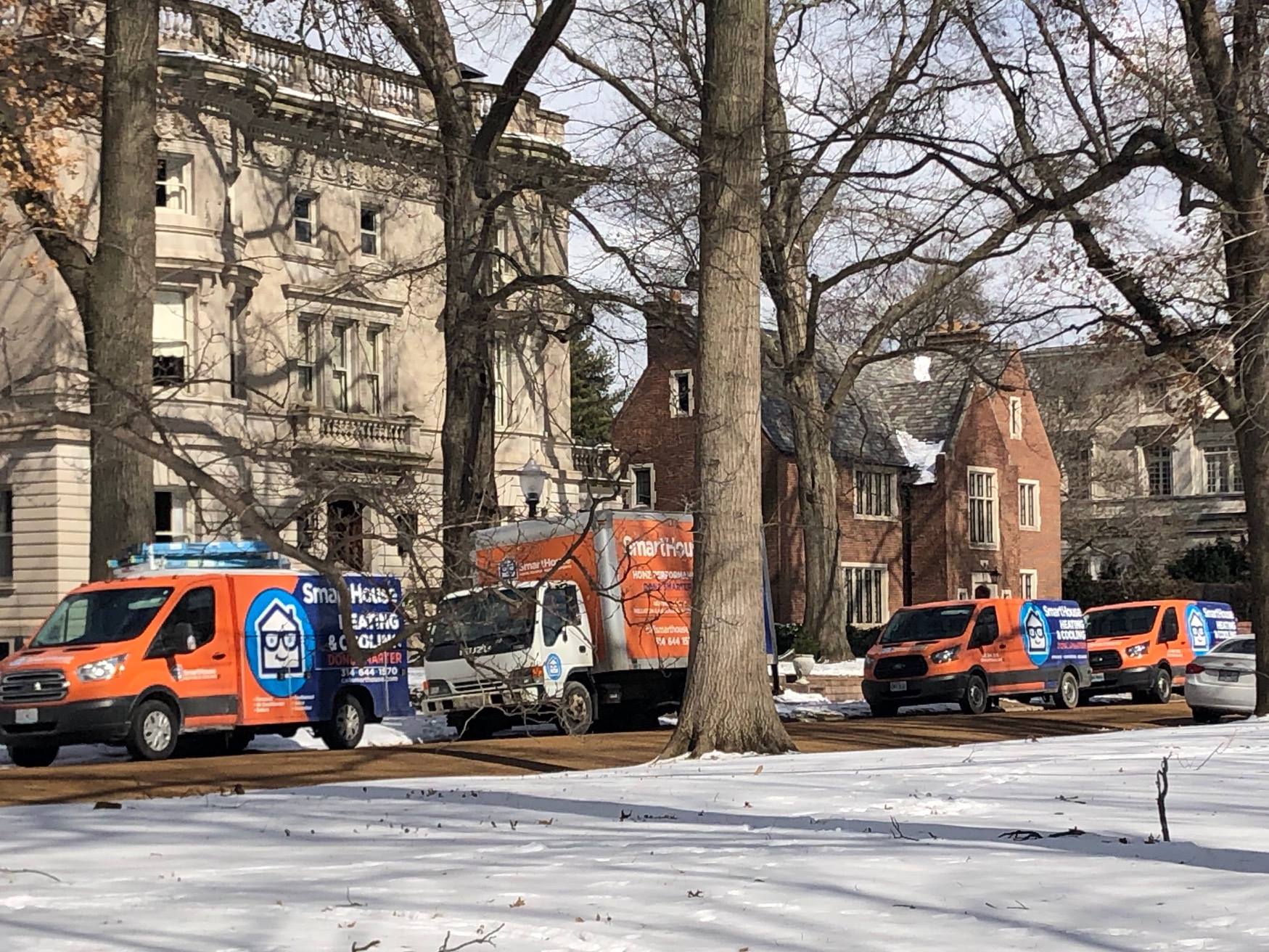 smarthouse truck fleet outside home in winter